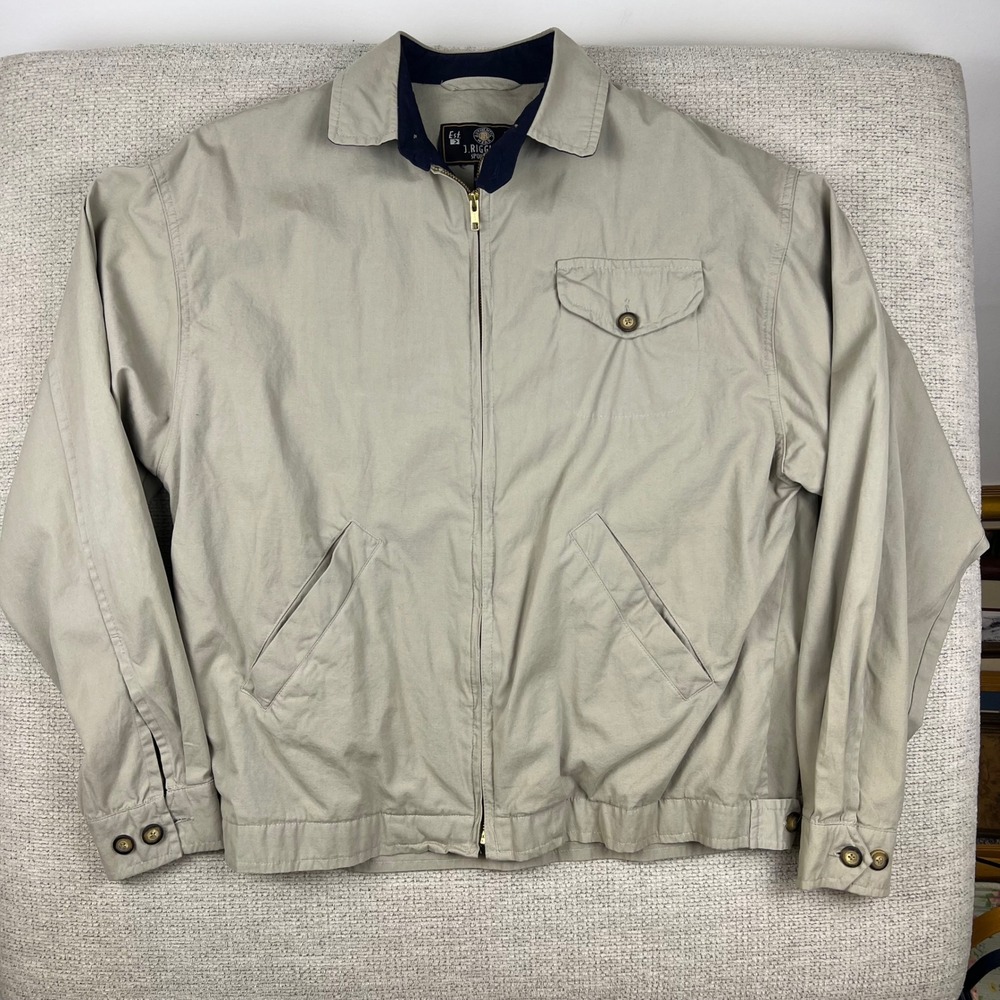 J. Riggins Jacket Harrington Full Zip Medium Beige Cotton Excellent Mens Coat